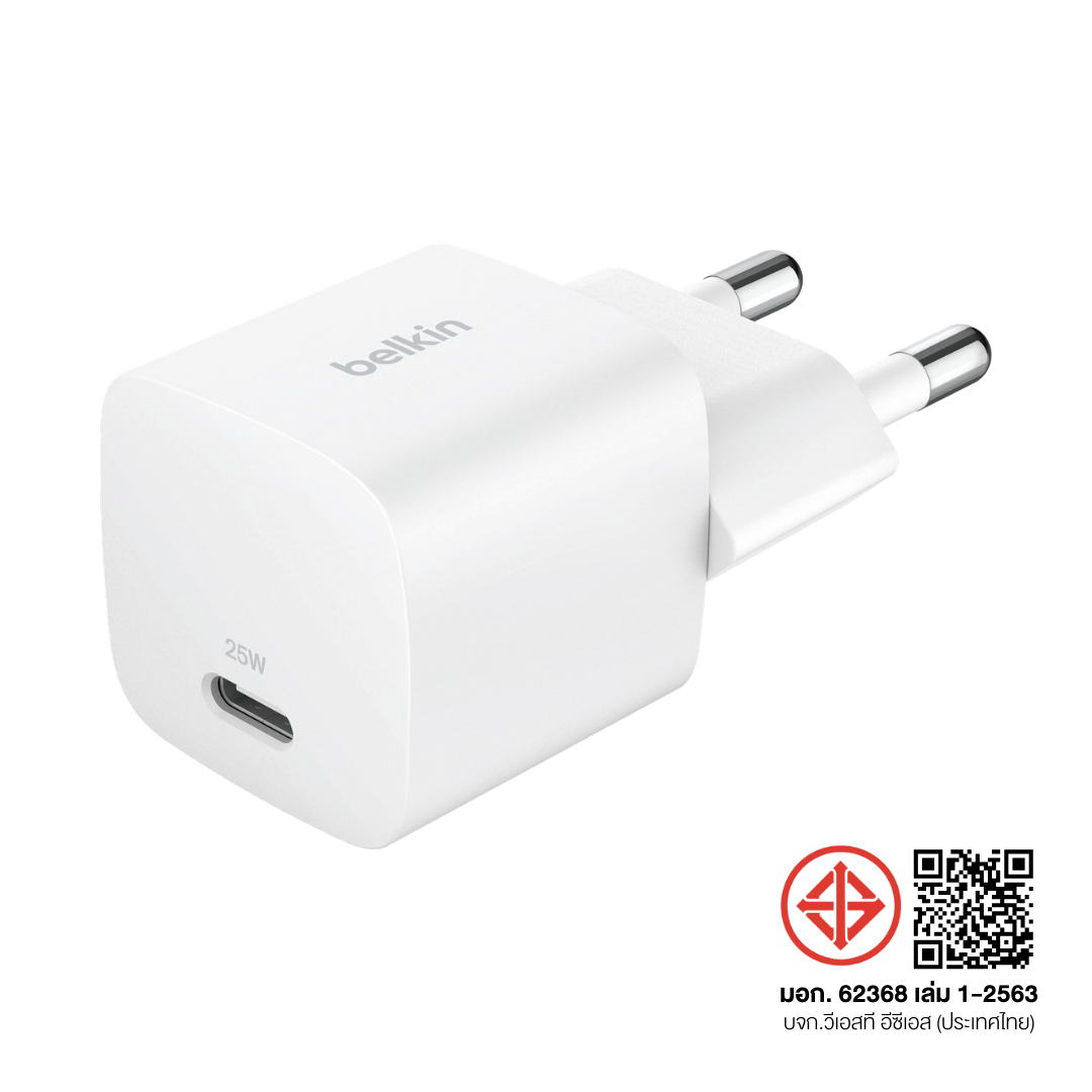 หัวชาร์จ BELKIN WCA012 พอร์ต USB-C กำลังไฟ 25W เทคโนโลยี PPS สีขาว_5